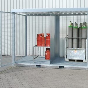 Conteneur pour bouteilles de gaz avec fourreaux pour chariot élévateur